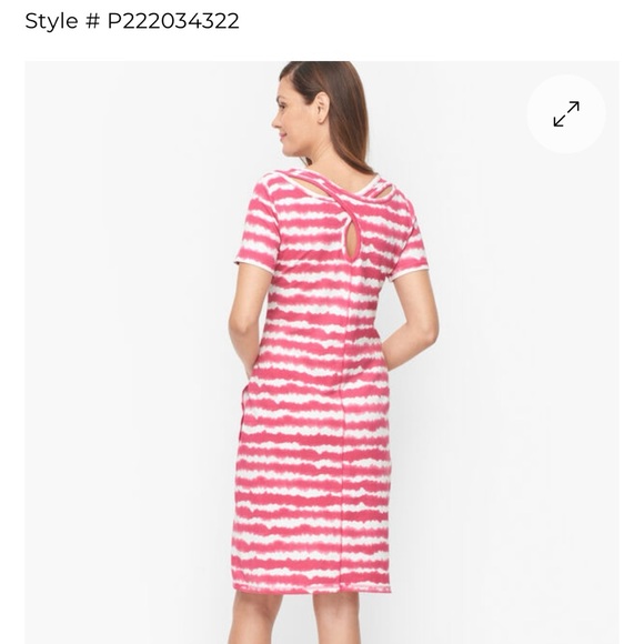 T by Talbots Womens M Wavy Tie-Dye Pink White Pullover Dress Casual Cross Back - Picture 2 of 13